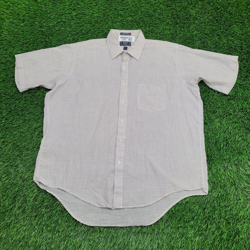 Vintage 80s Arrow Kent Hippie Shirt L/XL 17.5 26x32 Plaid USA
